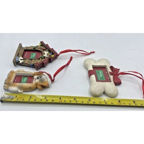 Dog Pet Mini Photo Frame Christmas Ornaments Set of 3 Dog House Bone Puppy - Picture 4 of 16
